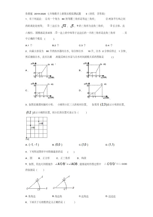 鲁教版2019-2020七年级数学上册期末模拟测试题3(培优含答案)