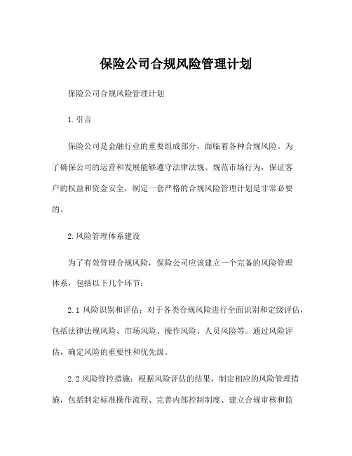 保险公司合规风险管理计划