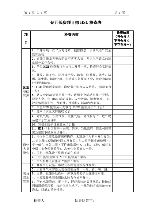 钻井工程HSE检查表