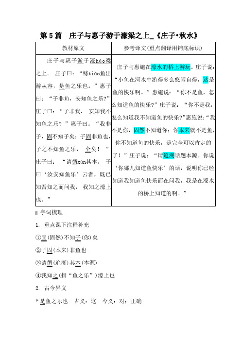 统编版语文八年级下册 古诗文梳理文言文——第5篇 庄子与惠子游于濠梁之上