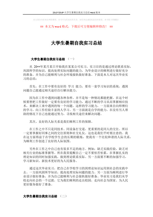 2018-2019-大学生暑期自我实习总结word版本 (4页)