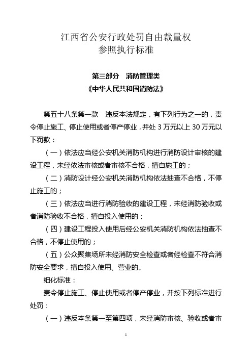 江西省公安行政处罚自由裁量权---消防管理类