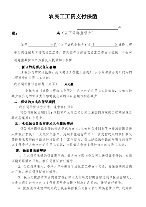 财务金融-农民工工资支付保函