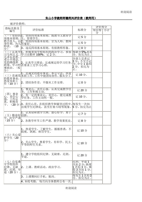 教师师德师风评价表格模板