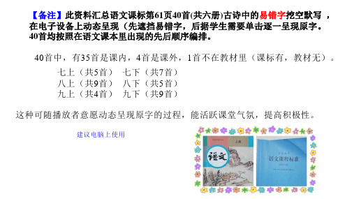 2023年中考专题复习-40首古诗易错字挖空默写课件(40张) 