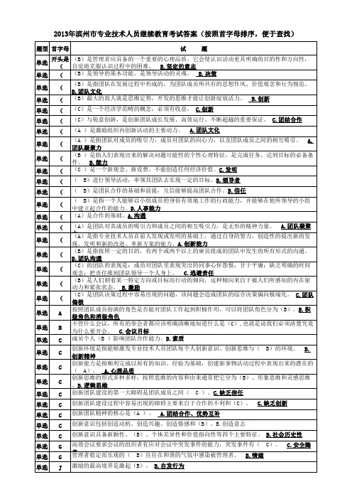 2013年滨州市继续教育考试答案(按照首字母排序,重排,直接打印,单选两张,多选一张,判断一张)