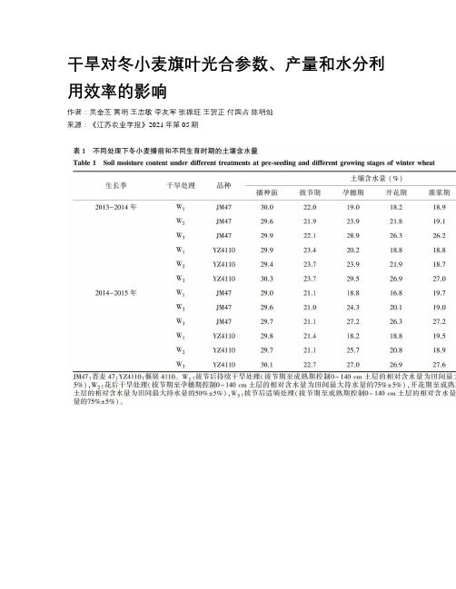 干旱对冬小麦旗叶光合参数、产量和水分利用效率的影响