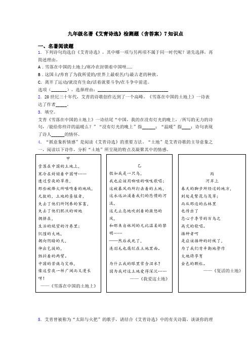 九年级名著《艾青诗选》检测题(含答案)7知识点