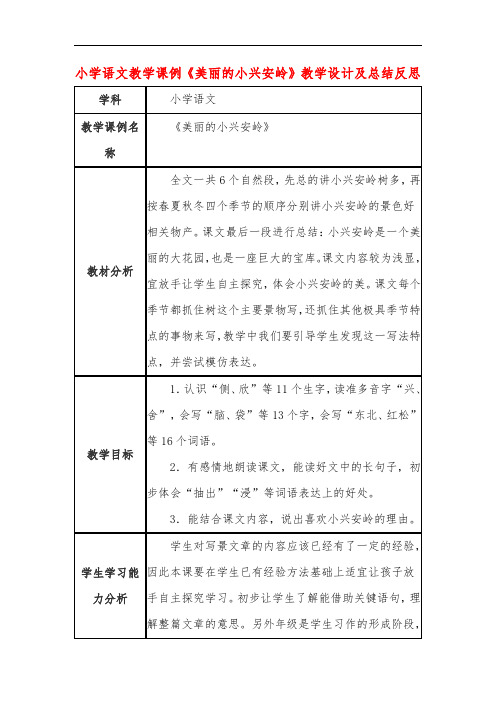 小学语文教学课例《美丽的小兴安岭》课程思政核心素养教学设计及总结反思