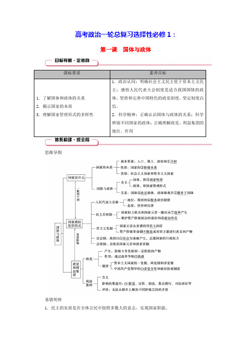 2025版高考政治一轮总复习选择性必修1第1单元各具特色的国家第1课国体与政体(含答案)