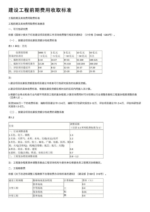 建设工程前期费用收取标准