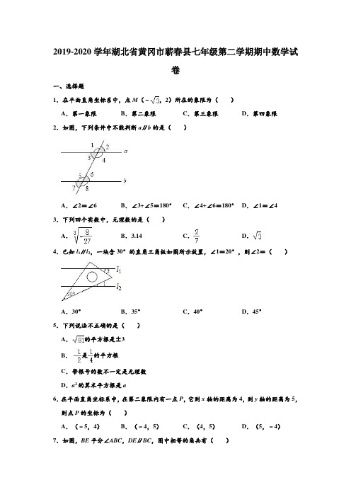 2019-2020学年湖北省黄冈市蕲春县七年级下学期期中数学试卷 (解析版)