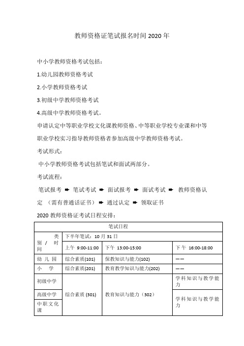 教师资格证笔试报名时间2020年