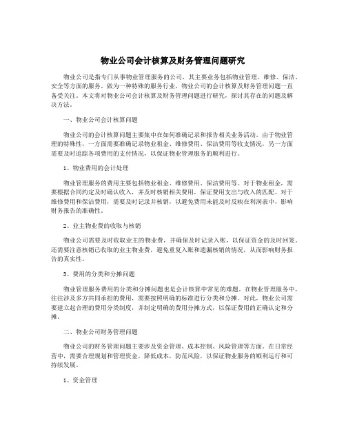 物业公司会计核算及财务管理问题研究