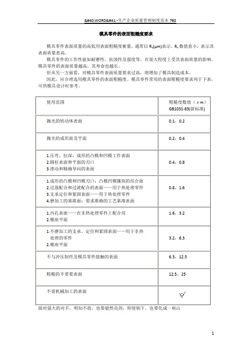 模具零件的表面粗糙度要求