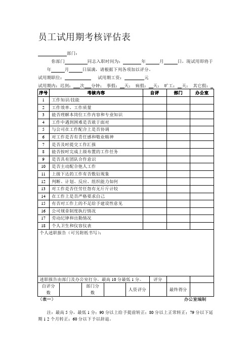 员工试用期考核评估表.