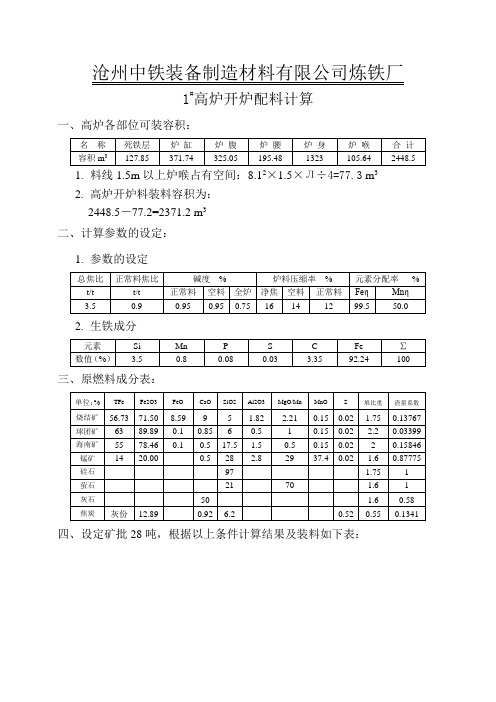 开炉配料方案