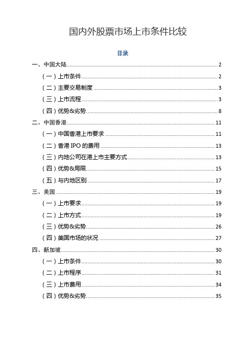 国内外股票市场上市条件比较