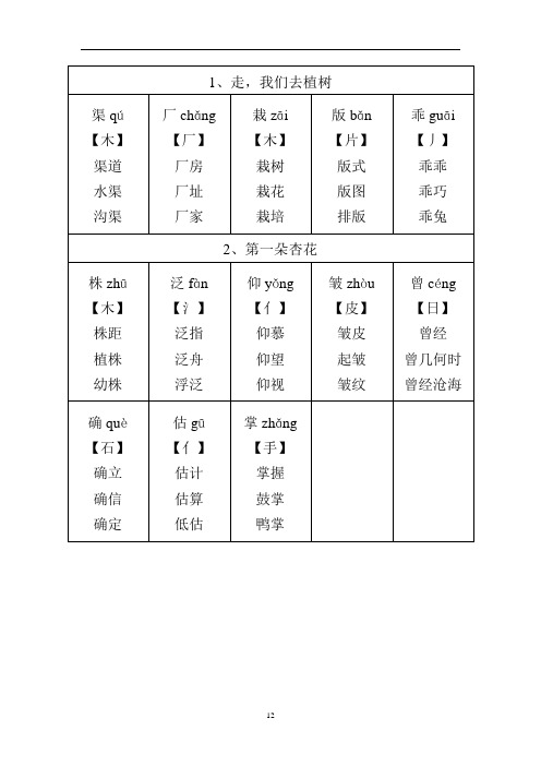 四年级下册生字组词汇总