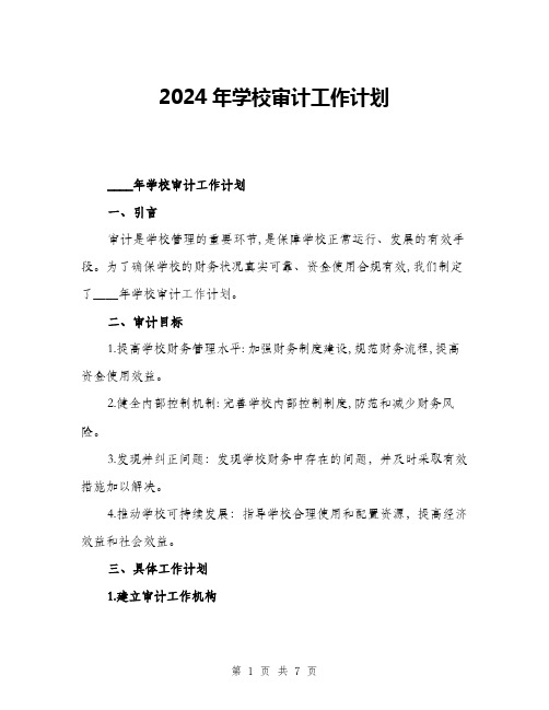 2024年学校审计工作计划(二篇)