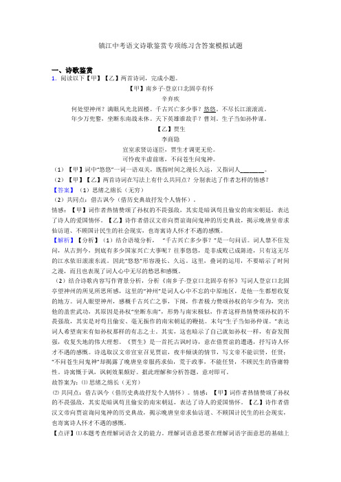 镇江中考语文诗歌鉴赏专项练习含答案模拟试题