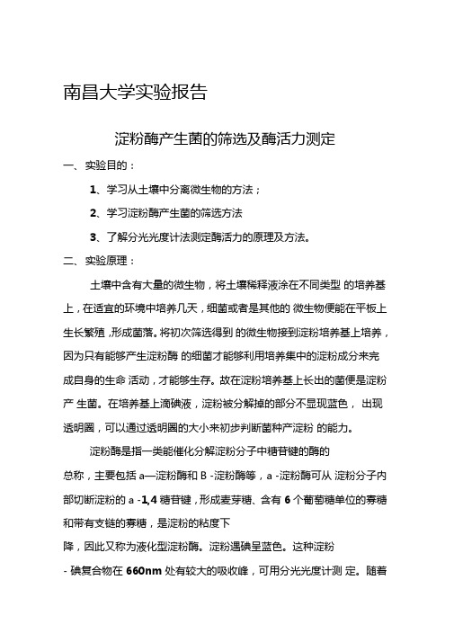 淀粉酶产生菌的筛选及酶活力测定