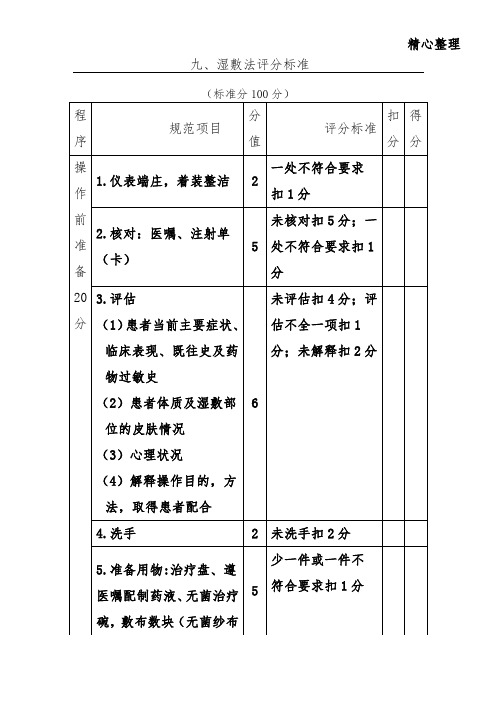 湿敷法评分标准