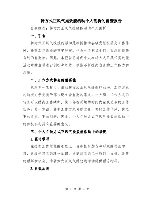 转方式正风气提效能活动个人剖析的自查报告