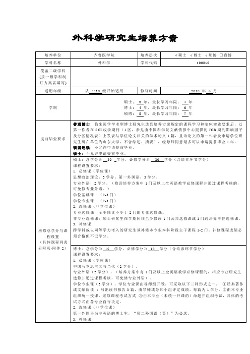 外科学研究生培养方案