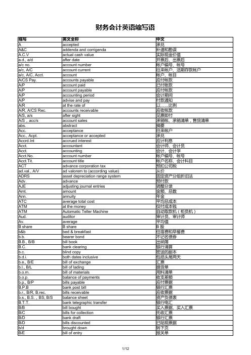 财务会计英语缩写语