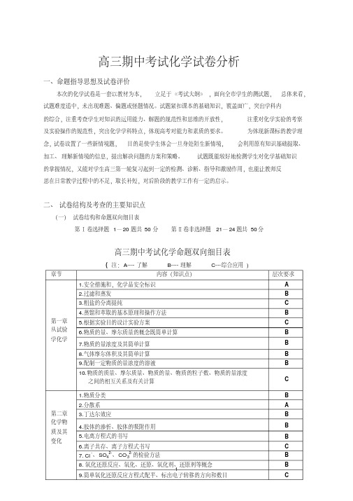 高三期中考试化学试卷分析[2020年最新]