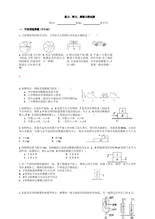 重力弹力摩擦力测试题