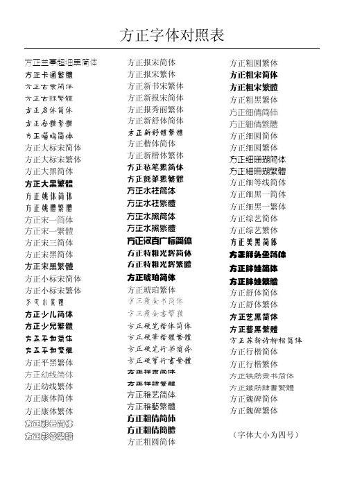 方正字体对照表