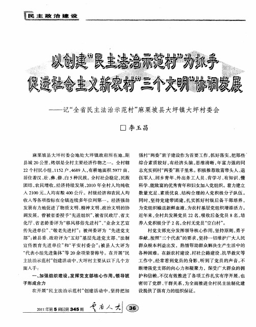 以创建“民主法治示范村”为抓手 促进社会主义新农村“三个文明”协调发展——记“全省民主法治示范村