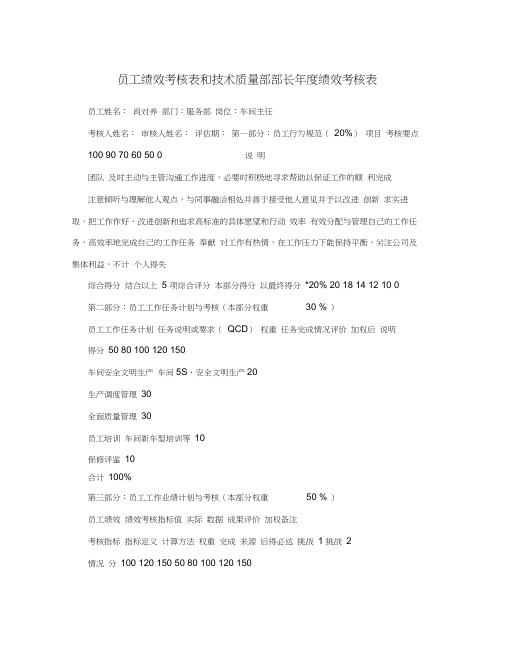 员工绩效考核表和技术质量部部长年度绩效考核表