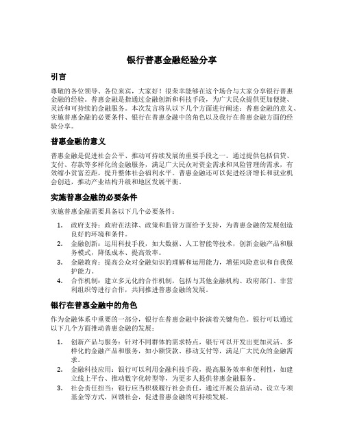 银行普惠金融经验分享发言材料