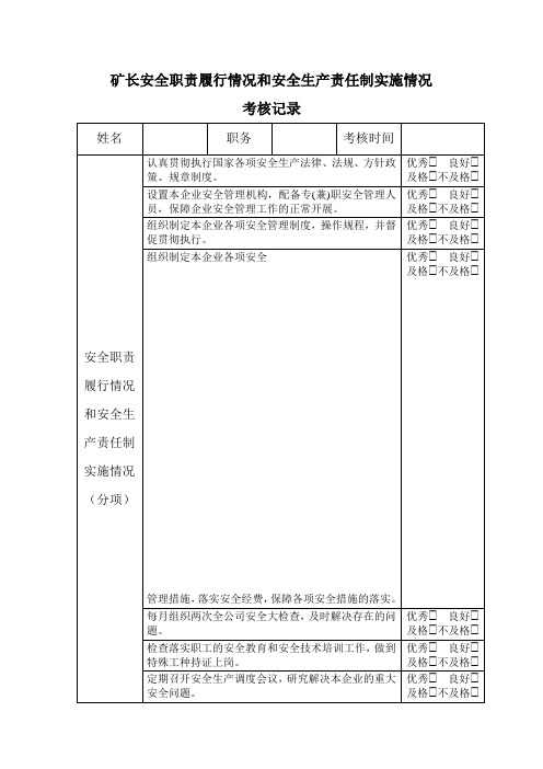 安全职责履行情况和安全生产责任制实施情况考核记录