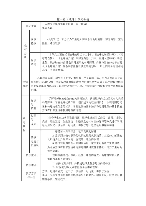 第一章《地球》单元分析 同步素材(星球版七年级上)