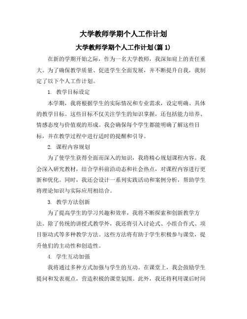 大学教师学期个人工作计划