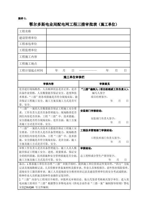 配电网工程三措审批表(施工单位)