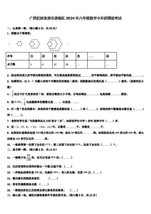 广西壮族贵港市港南区2024年六年级数学小升初摸底考试含解析