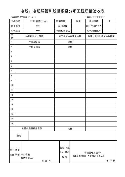 分项工程质量验收表(电气)范表