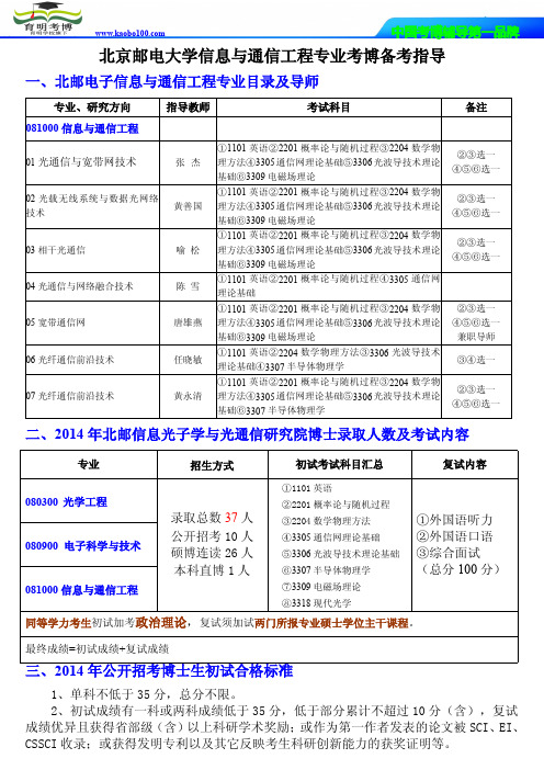 育明考博-北京邮电大学信息光子学与光通信研究院电子信息与通信工程考试大纲保过辅导参考书复习方法