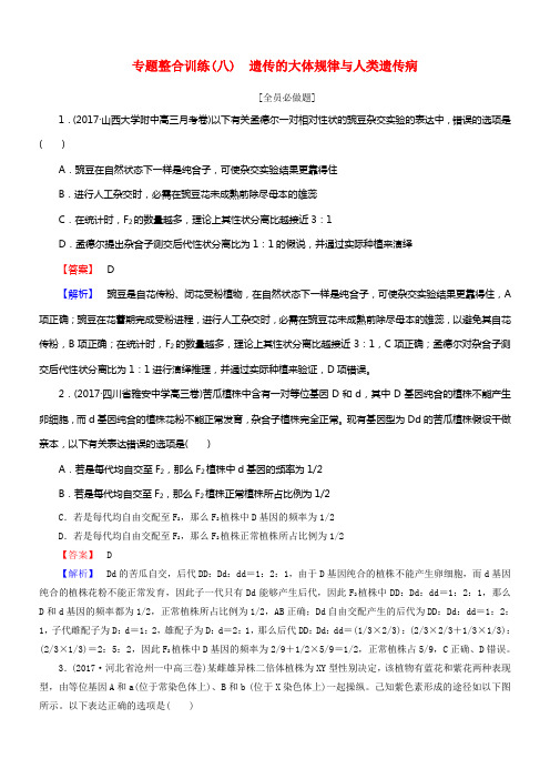 2018年高考生物二轮专题总温习专题整合训练八遗传的大体规律与人类遗传病