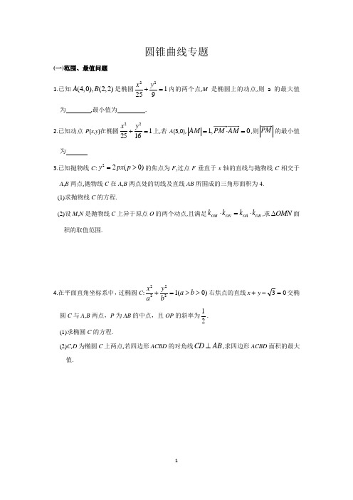 (圆锥曲线)范围、最值、定值、定点、定直线问题