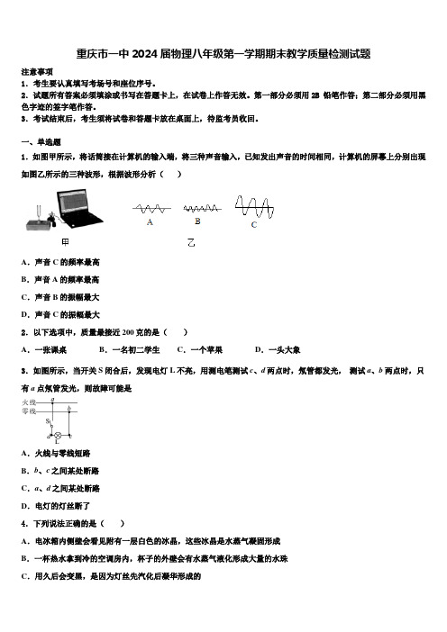 重庆市一中2024届物理八年级第一学期期末教学质量检测试题含解析