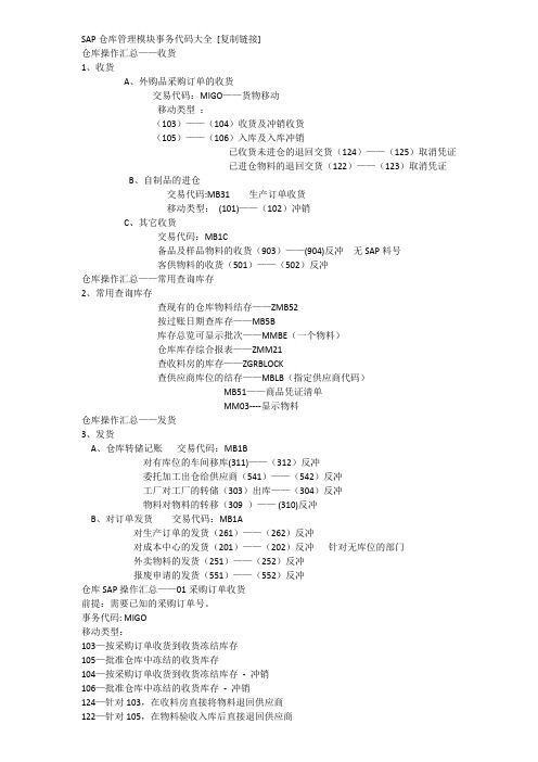 SAP仓库管理模块事务代码大全