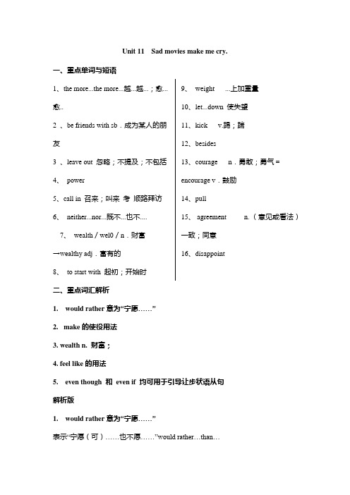 Unit11单元重点单词解析2023-2024学年人教版九年级英语全册