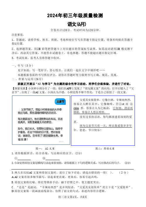 2024年广东省深圳市高级体系联考中考三模语文试卷(含答案)