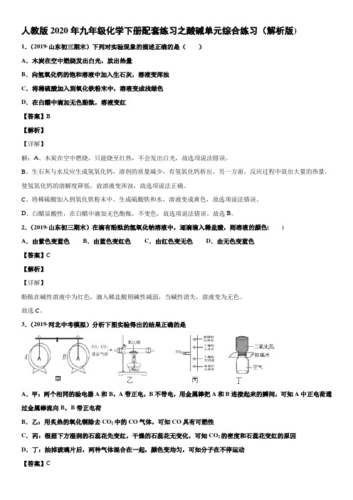 人教版2020年九年级化学下册配套练习之酸碱单元综合练习(解析版)